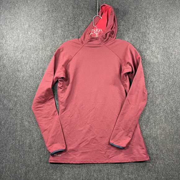 Nike Pro Stay Warm Compression Hoodie Women's Large Pink Red Pullover - Picture 1 of 7